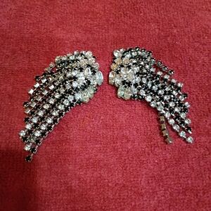 Glamorous Black and Silver Rhinestone Vintage Clip On Earrings